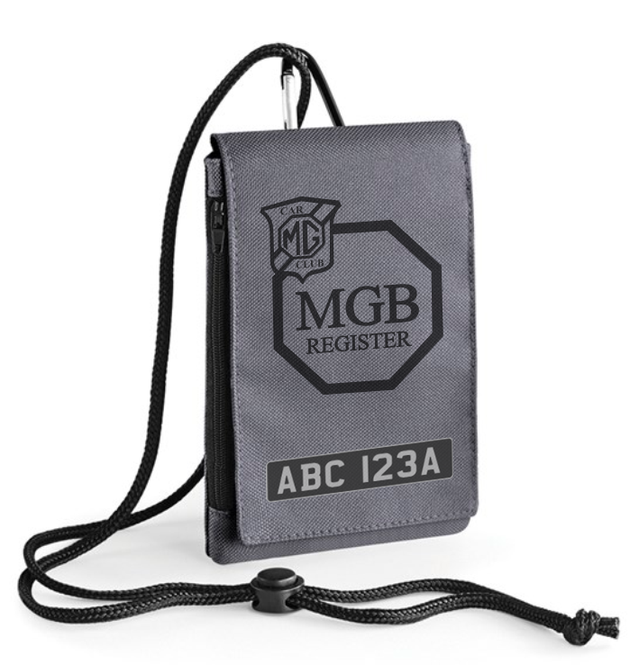 Detachable adjustable neck cord. Belt loop and carabiner clip. Smartphone compatible. Zippered pocket. Rip-Strip™ closure. Personalised with Reg plate