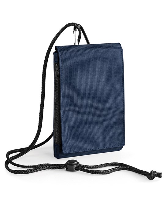 Detachable adjustable neck cord. Belt loop and carabiner clip. Smartphone compatible. Zippered pocket. Rip-Strip™ closure. CHOOSE YOUR LOGO