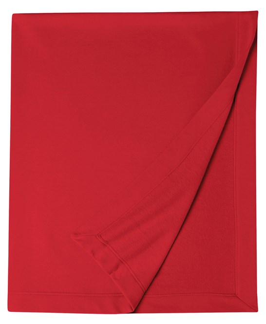 Air jet yarn; softer feel and reduced pilling. Dryblend® wicking performance technology delivers moisture-wicking properties. Heat transfer label. Mitred V corners. Hemmed sides all around. Twin needle stitching. 50” x 60”. CHOOSE YOUR LOGO